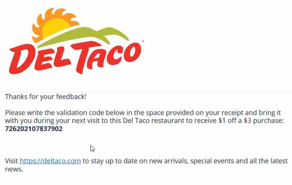 Del Taco survey Redeem Your Reward