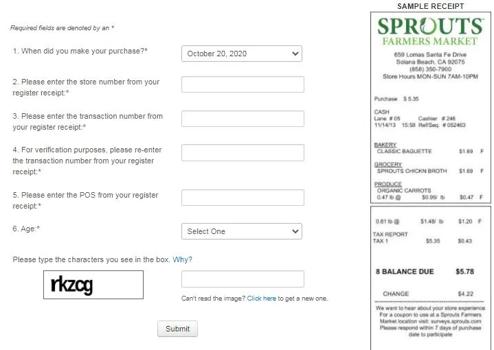 Sprouts market survey Go to the survey site