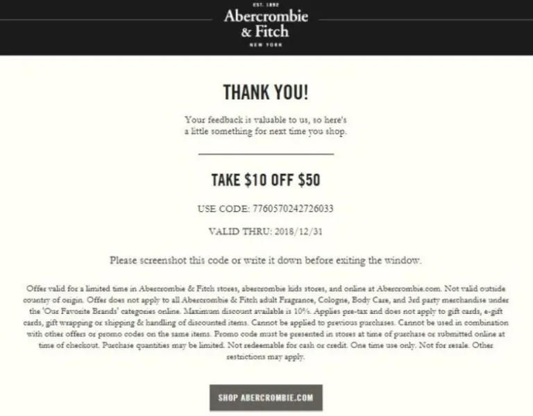 Abercrombie and Fitch Survey submit