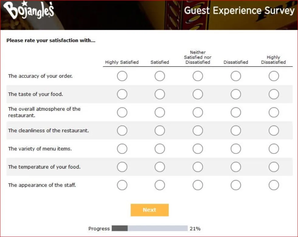 Bojangleslistens Survey Mention how likely are you to recommend Bojangles