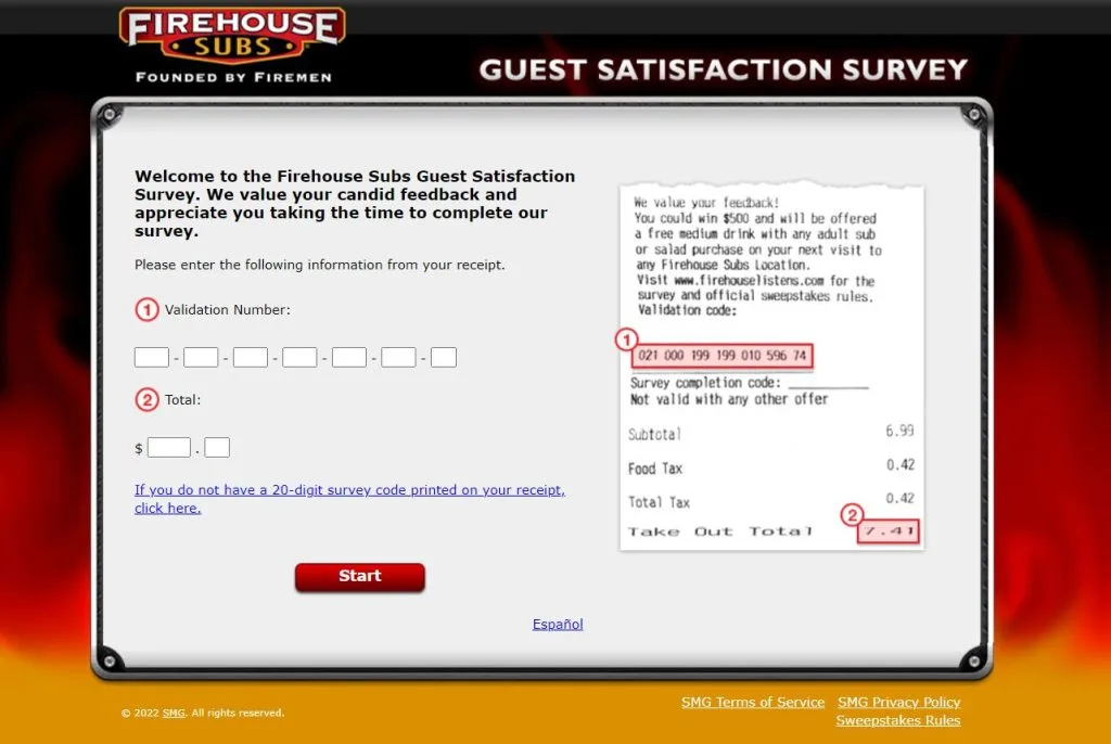 Firehouse Subs Survey click start